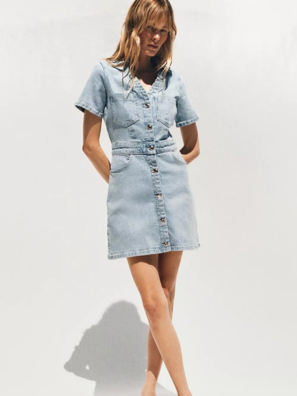 Zara Z1975 Mini Denim Short Sleeve Dress